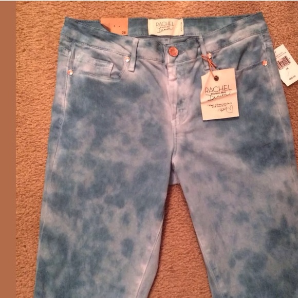 New RACHEL ROY Turquoise Tie Dye Skinny Jeans Green Aqua Denim Ankle Crop Mid - Picture 4 of 8